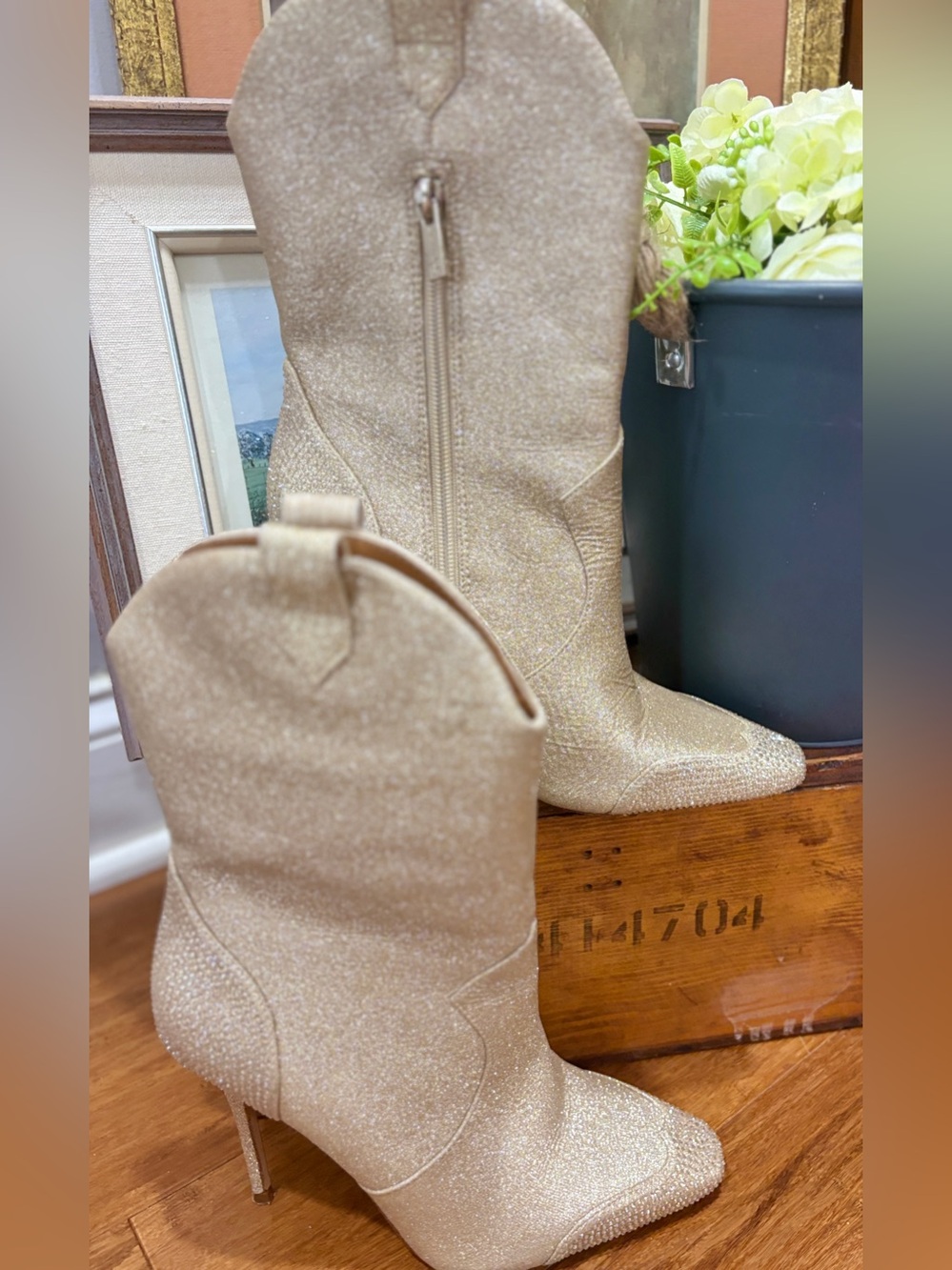 Jessica Simpson Cicee Boot Gold Western Glitter Stiletto High Ankle Stiletto 7 - Picture 5 of 13